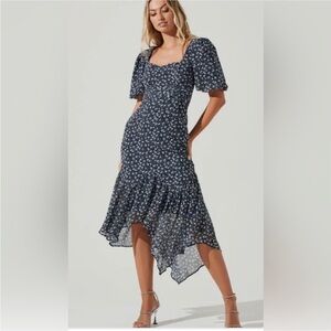 ASTR the Label Floral Short Sleeve Asymmetrical Hem Midi Dress